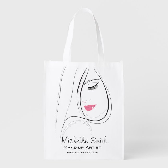 Sleek Black and White Lash Extension Makeup Artist Grocery Bag (Front)