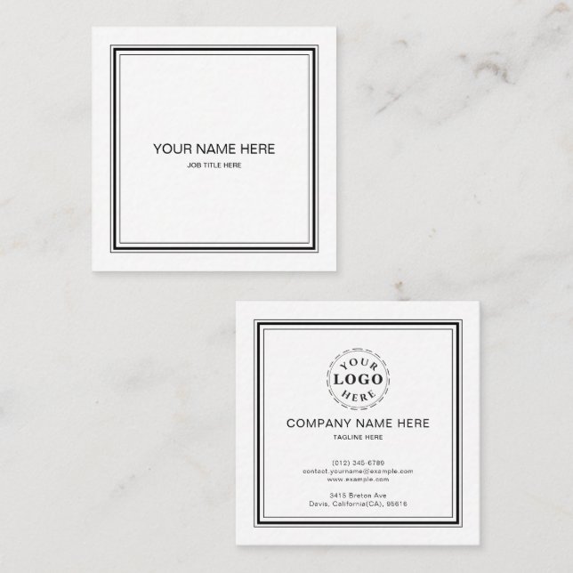 Sleek Black and White Square Business Card (Front/Back)