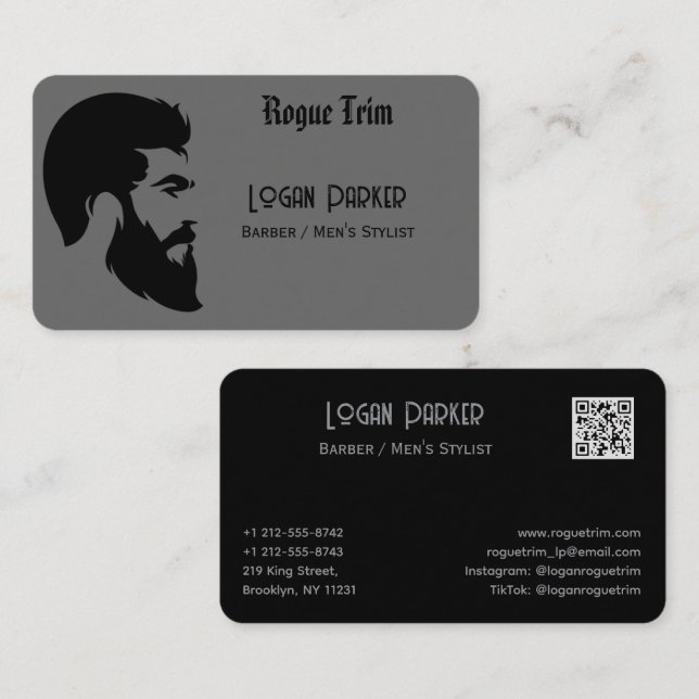 Sleek Black Barber Men's Stylist Minimalist Business Card (Front/Back)