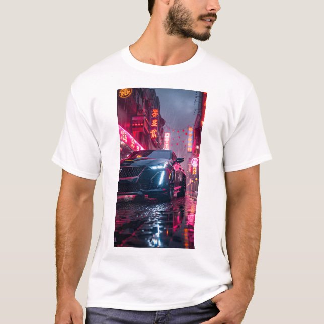 Sleek Black Cadillac CT5 Car Wallpaper T-Shirt (Front)