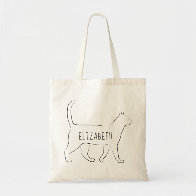 Sleek Black Cat Personalized with Your Name  Tote (Front)