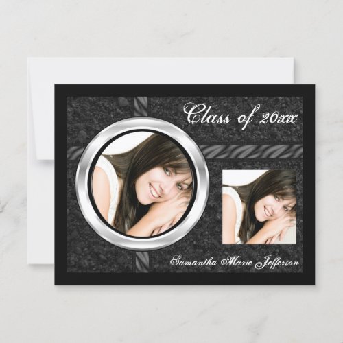 Sleek Black/Chrome Frame Graduation Announcement