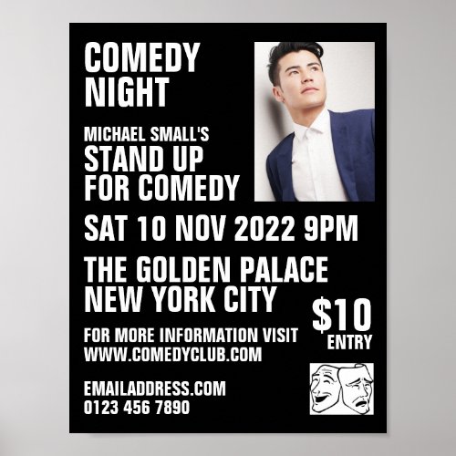 Sleek Black Comedian Comedy Club Advertising Poster