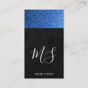 Sleek Black Denim Texture Monogram Business Card