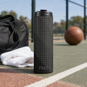Sleek Black Geometric Initials Sports Thermal Tumbler