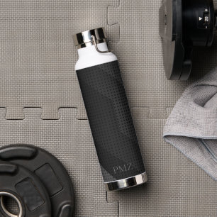Sleek Black Geometric Initials Sports Water Bottle
