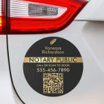 Sleek Black Gold Mobile Notary QR Code Marketing  Car Magnet<br><div class="desc">Make a statement with this professional notary public car magnet. The elegant design features flat gold lettering on a black abstract waves and features a faux gold notary feather icon. The custom notary QR code marketing magnet is easy to personalize before purchase. 📌Best Life Notary is a creative design studio...</div>