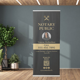Sleek Black Gold Photo QR Code Notary Display Retractable Banner