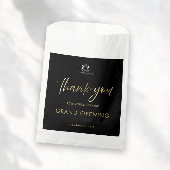 Sleek Black & Gold Script Thank You Logo Event Favor Bag (Creator Uploaded)
