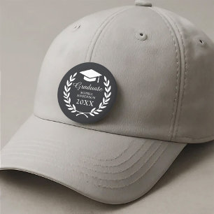 Sleek Black Laurel Wreath Emblem Graduation Pride Button