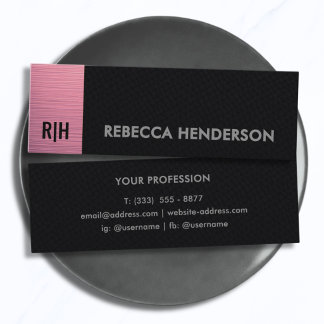 Sleek Black Leather & Pink Metallic Panel Monogram Mini Business Card