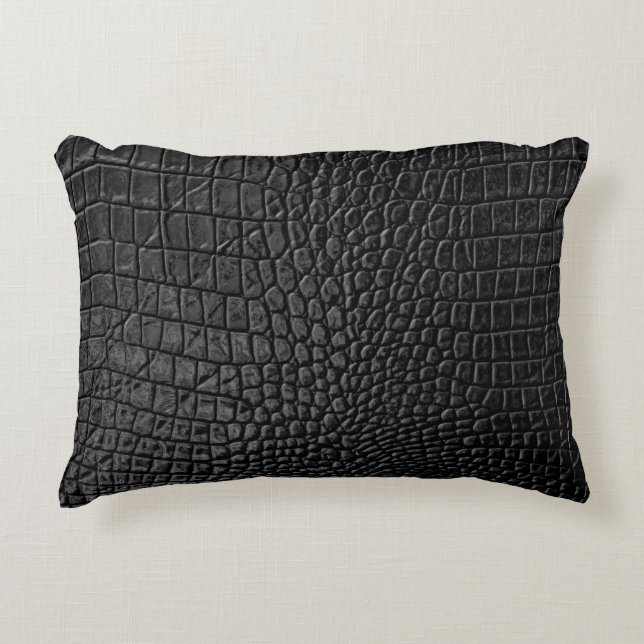 Sleek Black: Leather Texture Elegance Accent Pillow (Front)