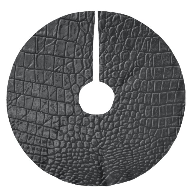 Sleek Black: Leather Texture Elegance Brushed Polyester Tree Skirt (Front)