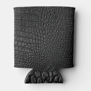 Sleek Black: Leather Texture Elegance Can Cooler
