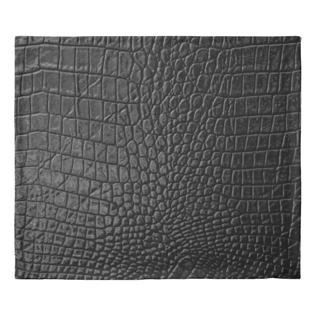 Sleek Black: Leather Texture Elegance Duvet Cover (Front)