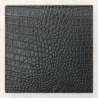 Sleek Black: Leather Texture Elegance Glass Coaster