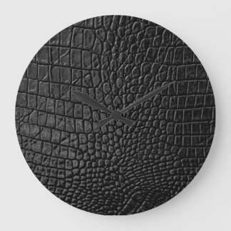 Sleek Black: Leather Texture Elegance Large Clock