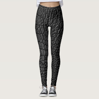 Sleek Black: Leather Texture Elegance Leggings