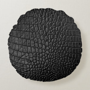 Sleek Black: Leather Texture Elegance Round Pillow