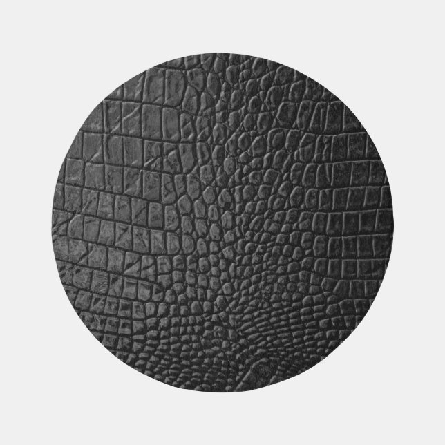 Sleek Black: Leather Texture Elegance Rug (Front)