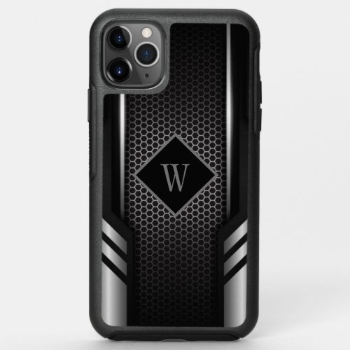 Sleek Black Metal Mesh Monogrammed OtterBox Symmetry iPhone 11 Pro Max Case