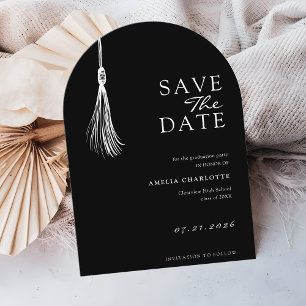 Sleek Black Modern Graduation Party Save The Date