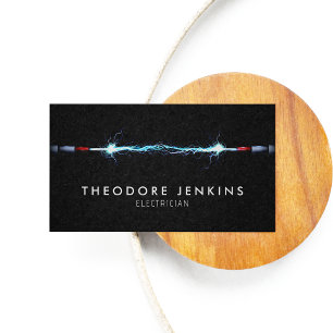 Sleek Black Modern Lighting Wire Electrician Business Card