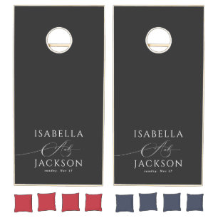  Sleek Black Modern Newlywed Minimalist Cornhole Set