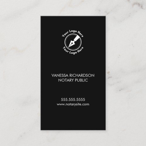 Sleek Black Modern Professional Notary Logo Business Card