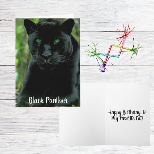 Sleek Black Panther Cat with Green Eyes Card