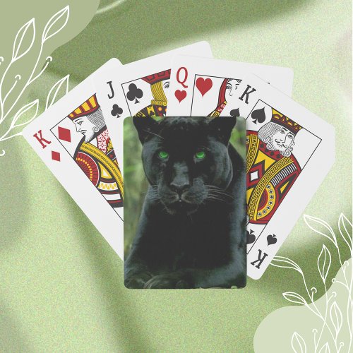 Sleek Black Panther Cat with Green Eyes Poker Cards