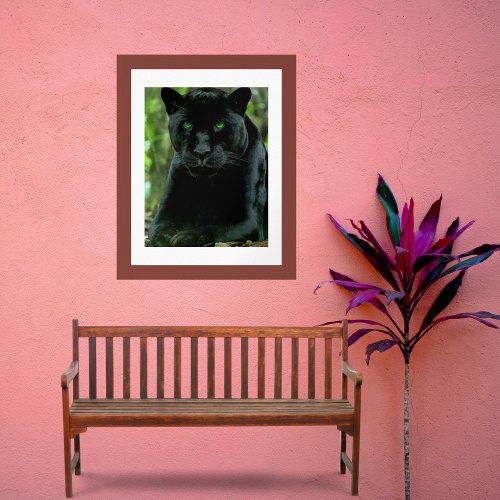 Sleek Black Panther Cat with Green Eyes Poster