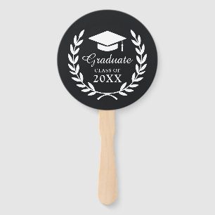 Sleek Black Personalized Graduation Photo Emblem Hand Fan