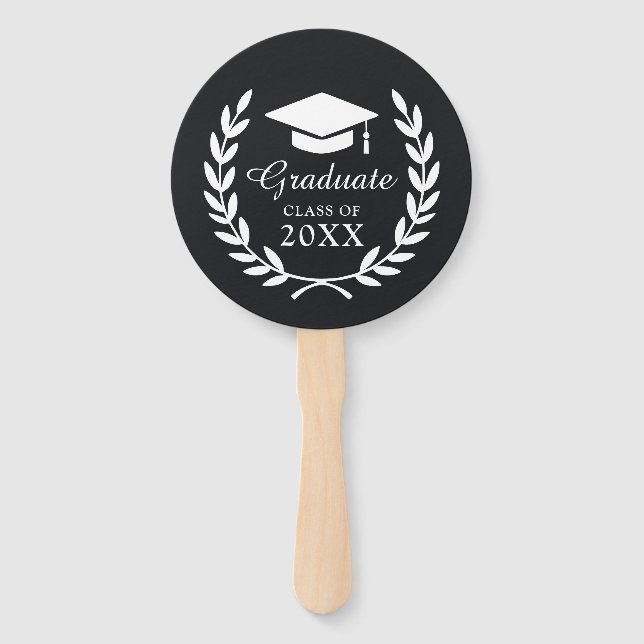 Sleek Black Personalized Graduation Photo Emblem Hand Fan (Front)