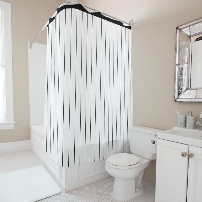 Sleek Black Pinstripe Designer Shower Curtain (In Situ)