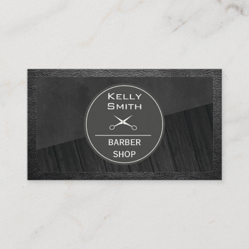 Sleek Black Rich Dark Wood  Leather Frame Business Card