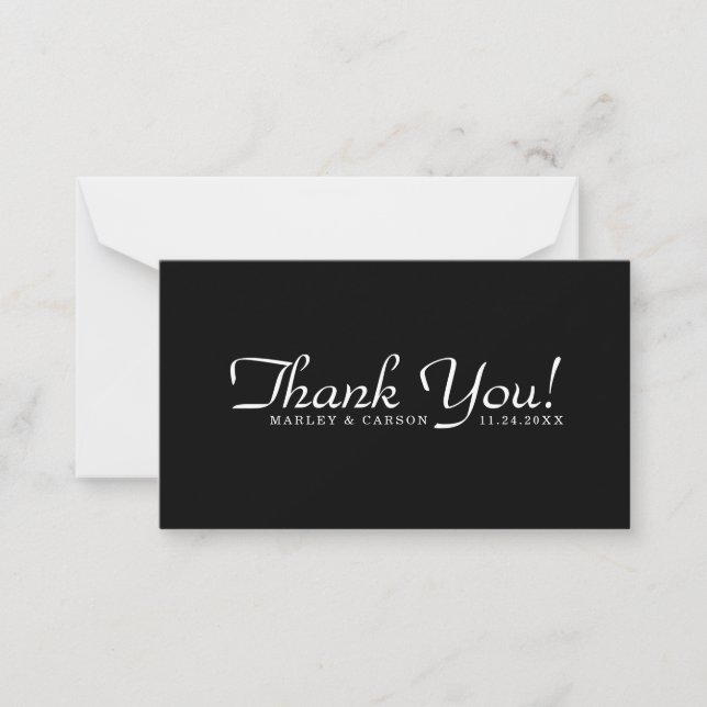 Sleek Black Simple Script Wedding Budget Thank You Note Card (Front)