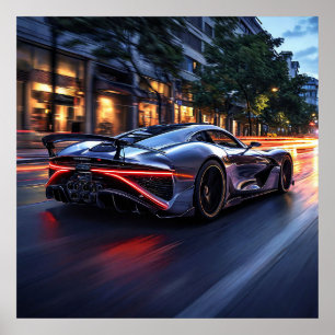 🖤 Sleek Black Sports Car Night City Modern Speed Poster