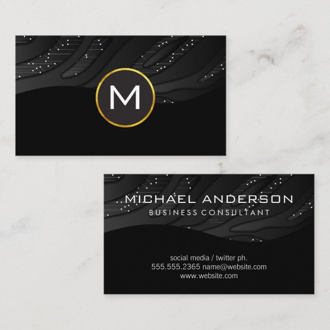 Sleek Black | Tech Background Business Card (Front/Back)