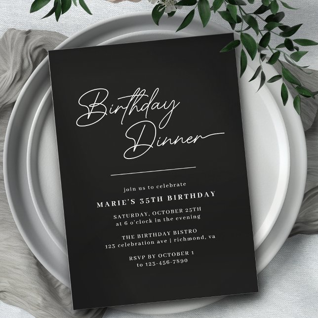 Sleek Black Typography | Elegant Birthday Dinner Invitation (Creator Uploaded)