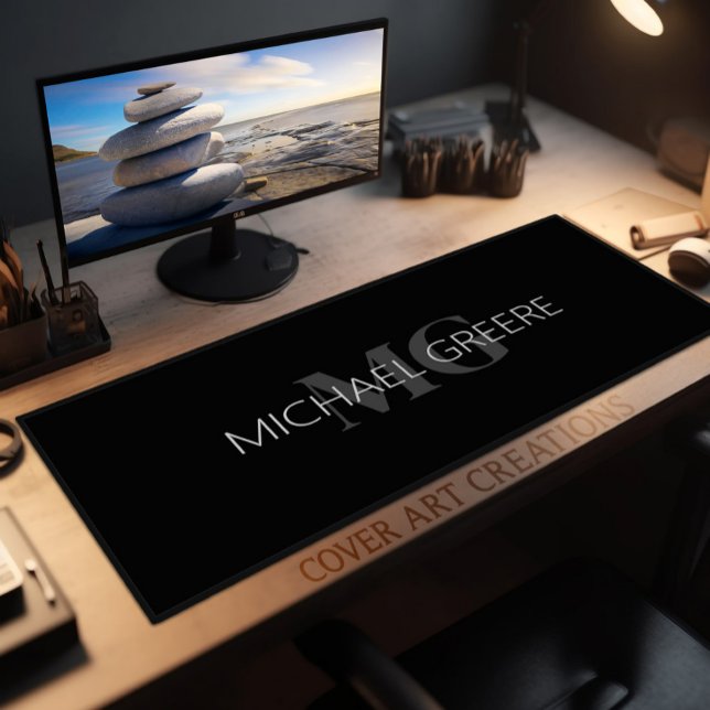 Sleek Black White Professional Business Desk Mat (Creator Uploaded)