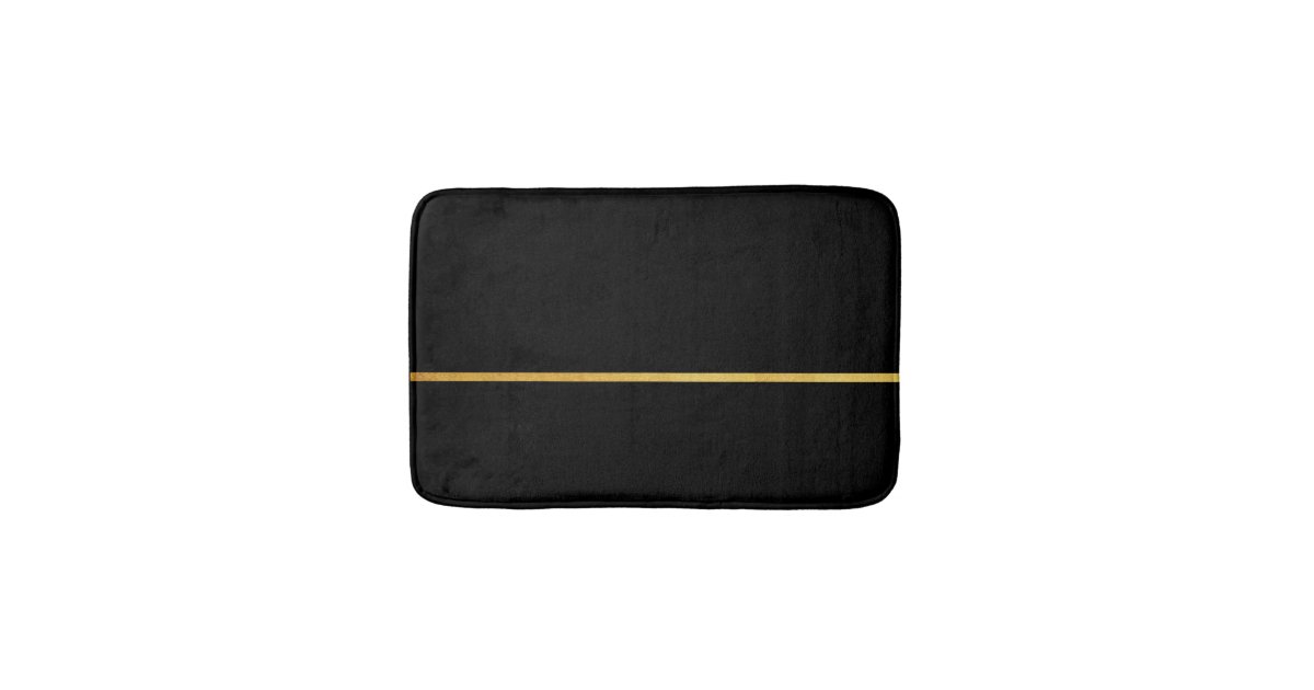 Sleek Black with Gold Stripe Bath Mat Zazzle