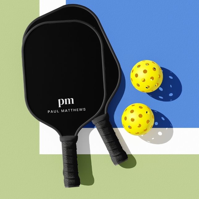 Sleek Black with Monogram and Name Pickleball Paddle (Creator Uploaded)