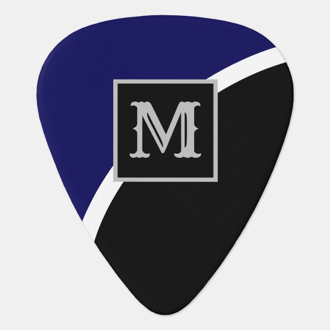 Sleek Blue & Black Monogram Guitar Pick (Front)