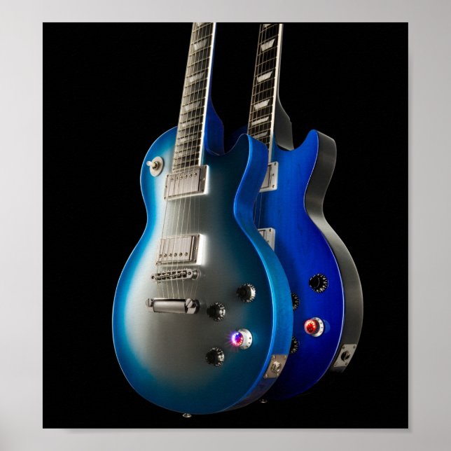 Sleek Blue Electric Guitars Poster (Front)