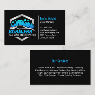 Sleek Blue Silver Car Wash Detailing Business Card