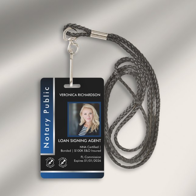 Sleek Blue Silver Notary QR Code Photo I.D. Logo  Badge (Creator Uploaded)