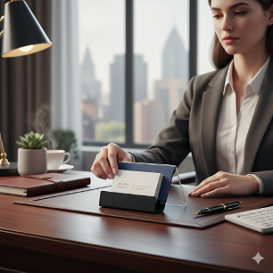 Sleek Blue Textured Modern Business Card Holder