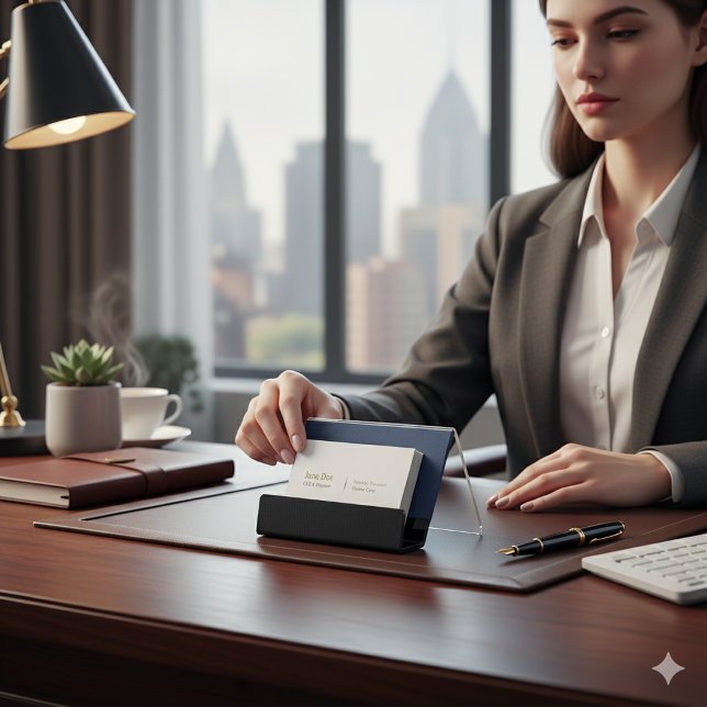 Sleek Blue Textured Modern Business Card Holder (Sleek Blue Textured Modern Business Card Holder)
