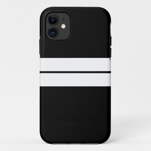 Sleek Bold Double White Stripes Black Background iPhone 11 Case